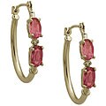 10k Yellow Gold Pink Topaz and Half-point Diamond Hoop Earrings
