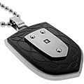 Men's Titanium and Steel Black and Blue Jewelry Diamond Celtic Shield Necklace