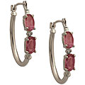 10k White Gold Pink Topaz and Half-point Diamond Hoop Earrings