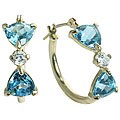 10k Gold Trillion-cut Blue Topaz and Cubic Zirconia Hoop Earrings