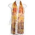 Hand-spun Silk Border Stripes Currant Pansy Scarf (India)