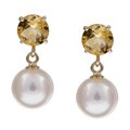 14k Yellow Gold Freshwater Pearl and Citrine Earrings (7.5-8 mm)