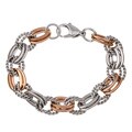 Rose and White Ion-plated Stainless Steel Double Oval Link Bracelet