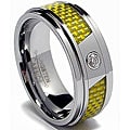 Tungsten Carbide Cubic Zirconia Yellow Carbon Fiber Ring (8 mm)