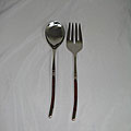 Stainless Steel 2-piece Curved Wood Serving Set (India)