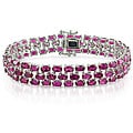 Sterling Silver Oval-cut Created Ruby Three-row Link Bracelet
