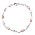 Sterling Silver Blue and Clear Cubic Zirconia Trio Link Bracelet