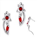 Sterling Silver Red and White Cubic Zirconia Flower Earrings