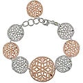 Italian Pink-plated Sterling Silver Milligrain Circle Link Bracelet
