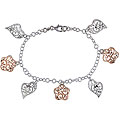 Italian Pink-plated Sterling Silver Flower and Heart Charm Bracelet