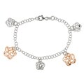 Italian Pink-plated Sterling Silver Flower Charm Bracelet