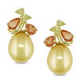 10k Yellow Gold Golden Pearl/ Sapphire/ Diamond Accent Earrings (8.-8.5 mm)