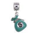 Signature Moments Sterling Silver Green Enamel Money Bag Dangle Charm