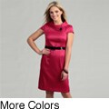 London Times Women's Cap Sleeve Collar Neck Dress