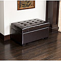 Lima Brown Bonded Leather Tufted Ottoman Bench