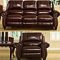 Abbyson Living Madison Premium Top-grain Leather Pushback Reclining Sofa and Armchair