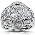 14k White Gold 1 1/8ct TDW Diamond Halo Bridal Ring Set