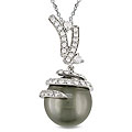 14k White Gold Tahitian Pearl and 1/3ct TDW Diamond Necklace (H-I, I1-I2)