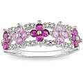 10k White Gold Created Ruby, Pink Sapphire, Diamond Ring (HI, I2-I3)