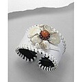 White Leather Flower Gemstone Cuff Bracelet (Thailand)