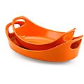 Rachael Ray 2-piece Orange Stoneware Bubble and Brown Oven Ovals Set