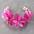 Pink Mother of Pearl and Pearl Flower Cuff Bracelet (Thailand)