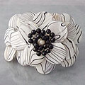 Zebra Mother of Pearl and Onyx Flower Cuff Bracelet (Thailand)