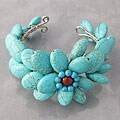 Turquoise and Red Coral Cluster Cuff Bracelet (Thailand)