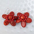 Sterling Silver Bold Red Coral Flower Earrings (Thailand)