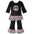 Ann Loren Girl's Paisley and Zebra Peace Shirt and Pants Set