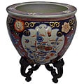 Imari Porcelain Fishbowl and Cross Stand