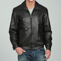 Collezione Men's Big & Tall Leather Banded Bottom Bomber Jacket