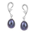 Sterling Silver Cubic Zirconia and Black Freshwater Pearl Earrings