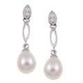 Sterling Silver White Freshwater Pearl and Cubic Zirconia Earrings (8-9 mm)
