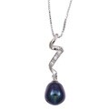 Sterling Silver Black Freshwater Pearl and Cubic Zirconia Necklace