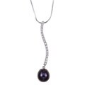 Sterling Silver Cubic Zirconia and Black Pearl Necklace (9.5-10 mm)