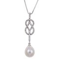 Sterling Silver White FW Pearl and Cubic Zirconia Necklace (9-9.5 mm)