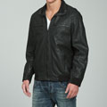 Izod Men's Faux Leather Knit Detail Bomber Jacket