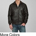 Izod Mens Faux Leather Quilted Puffer Jacket