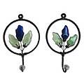 Set of 2 Iron and Recycled Glass 'Blue Revival' Coat Hooks (Ghana)