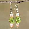 Sterling Silver 'Strawberry Lime' Pearl and Peridot Earrings (6-7 mm) (India)