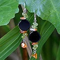 Sterling Silver 'Radiant Night' Onyx and Peridot Earrings (Thailand)