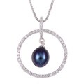 Sterling Silver Freshwater Pearl and Cubic Zirconia Necklace (7.5-8 mm)