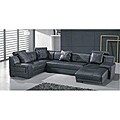 Black Leather Tied-cushion Sectional Set