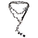 Cotton Black Pearl/ Onyx/ Mother of Pearl Necklace (3-6 mm) (Thailand)