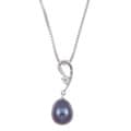Sterling Silver Black Pearl and Cubic Zirconia Necklace (8.5-9 mm)