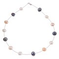 Sterling Silver Multi-colored FW Coin Pearl Tin Cup Necklace (9-10 mm)