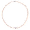Sterling Silver White FW Pearl and Cubic Zirconia Necklace (6-7 mm)