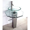 Brushed Stainless Steel Pedestal Glass Vanity with Brushed Nickel Faucet