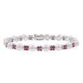 Sterling Silver White Freshwater Pearl and Ruby Link Bracelet (6 mm)